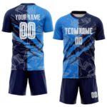 Benutzerdefinierte Graffiti Muster Pulver Blau-Navy Scratch Sublimation Fußball Uniform Jersey – Bild 2