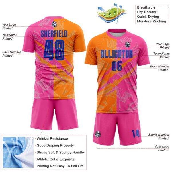 Benutzerdefinierte Graffiti Muster Royal Bay Orange-Pink Scratch Sublimation Fußball Uniform Jersey – Bild 4