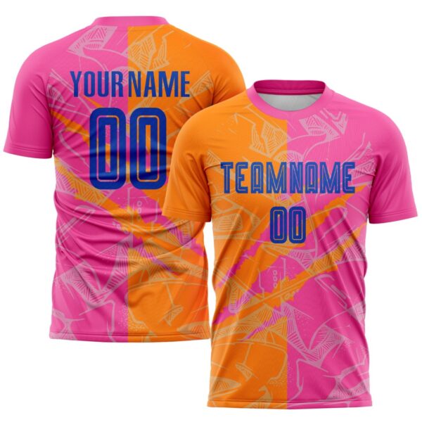 Benutzerdefinierte Graffiti Muster Royal Bay Orange-Pink Scratch Sublimation Fußball Uniform Jersey – Bild 1