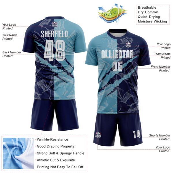 Benutzerdefinierte Graffiti Muster Schatten Blau-Navy Scratch Sublimation Fußball Uniform Jersey – Bild 5