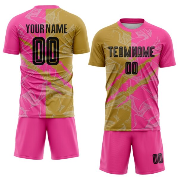 Benutzerdefinierte Graffiti Muster Schwarz Alt Gold-Pink Scratch Sublimation Fußball Uniform Jersey – Bild 2
