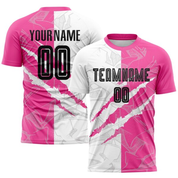 Benutzerdefinierte Graffiti Muster Schwarz-Rosa Scratch Sublimation Fußball Uniform Jersey – Bild 1