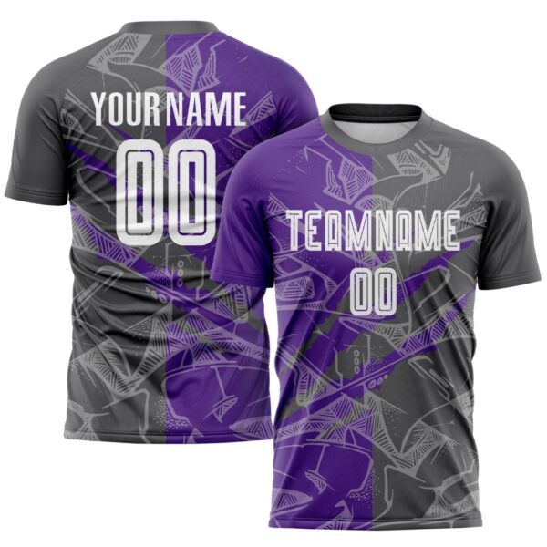 Benutzerdefinierte Graffiti Muster Stahl Grau-Lila Scratch Sublimation Fußball Uniform Jersey – Bild 1
