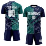 Benutzerdefinierte Graffiti Muster Teal-Navy Scratch Sublimation Fußball Uniform Trikot – Bild 2
