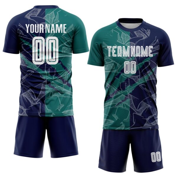 Benutzerdefinierte Graffiti Muster Teal-Navy Scratch Sublimation Fußball Uniform Trikot – Bild 2