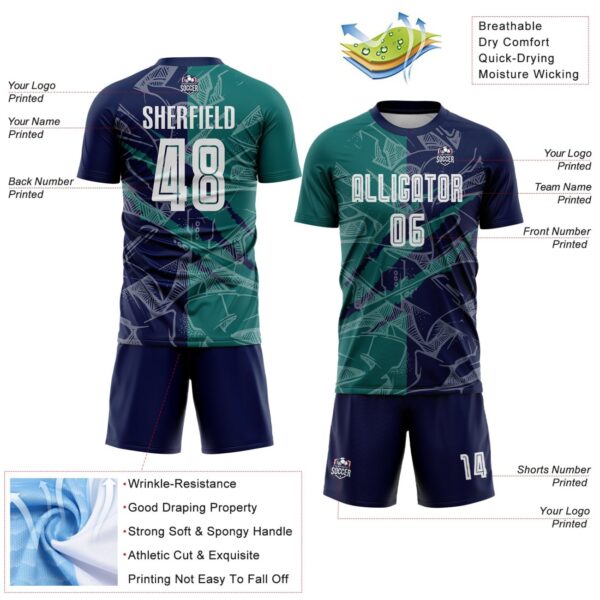 Benutzerdefinierte Graffiti Muster Teal-Navy Scratch Sublimation Fußball Uniform Trikot – Bild 5