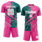 Benutzerdefinierte Graffiti Muster Teal-Pink Scratch Sublimation Fußball Uniform Jersey – Bild 2