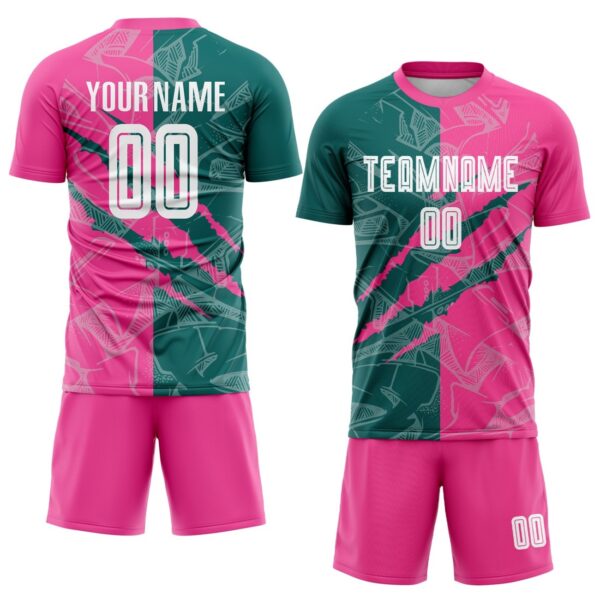 Benutzerdefinierte Graffiti Muster Teal-Pink Scratch Sublimation Fußball Uniform Jersey – Bild 2