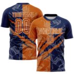 Benutzerdefinierte Graffiti Muster Texas Orange-Navy Scratch Sublimation Fußball Uniform Jersey