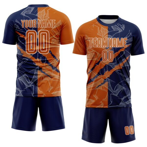 Benutzerdefinierte Graffiti Muster Texas Orange-Navy Scratch Sublimation Fußball Uniform Jersey – Bild 2