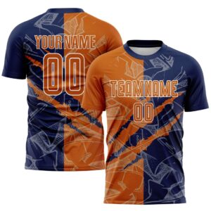 Benutzerdefinierte Graffiti Muster Texas Orange-Navy Scratch Sublimation Fußball Uniform Jersey