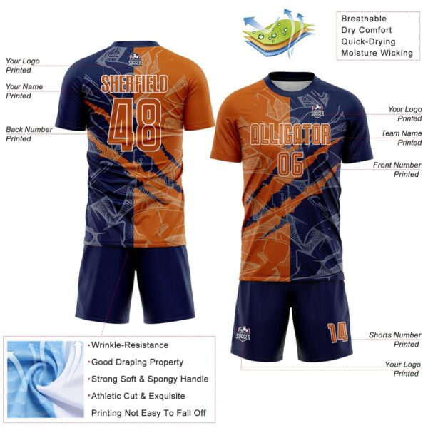 Benutzerdefinierte Graffiti Muster Texas Orange-Navy Scratch Sublimation Fußball Uniform Jersey – Bild 5