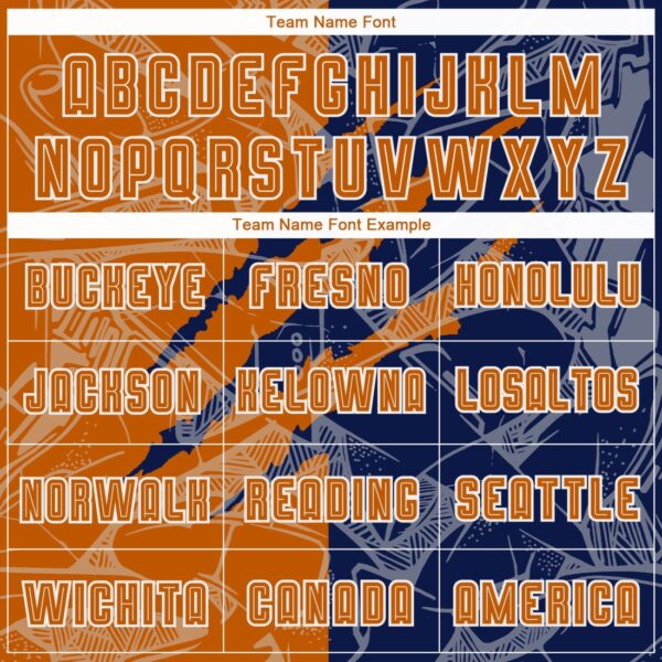 Benutzerdefinierte Graffiti Muster Texas Orange-Navy Scratch Sublimation Fußball Uniform Jersey – Bild 4