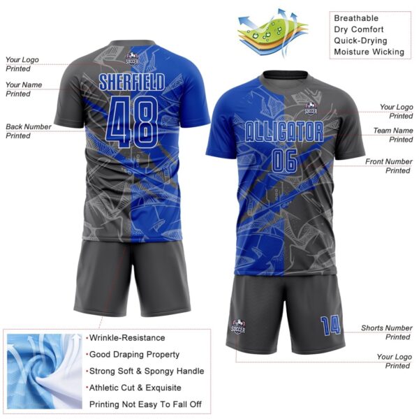Benutzerdefinierte Graffiti Muster Thunder Blue-Steel Grau Scratch Sublimation Fußball Uniform Jersey – Bild 5