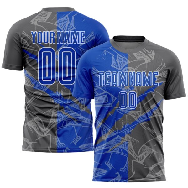 Benutzerdefinierte Graffiti Muster Thunder Blue-Steel Grau Scratch Sublimation Fußball Uniform Jersey – Bild 1
