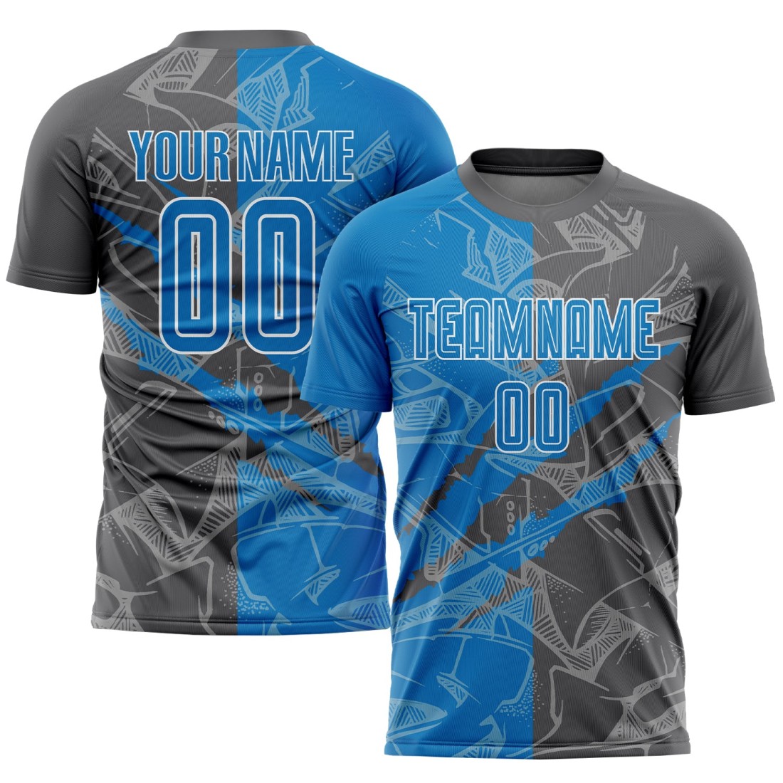 Benutzerdefinierte Graffiti Muster Blau-Stahl Grau Scratch Sublimation Fußball Uniform Jersey